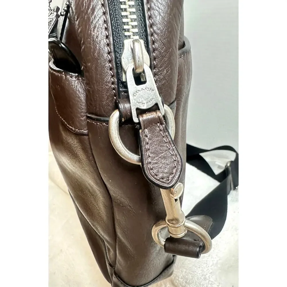 Coach Dark Brown Leather Laptop Bag Briefcase Crossbody Strap EUC